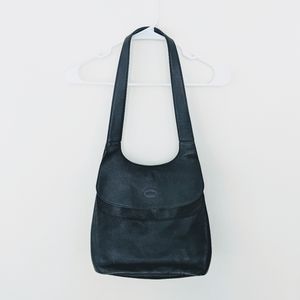 Longchamp Black Pebbled Leather Double Flap Bag